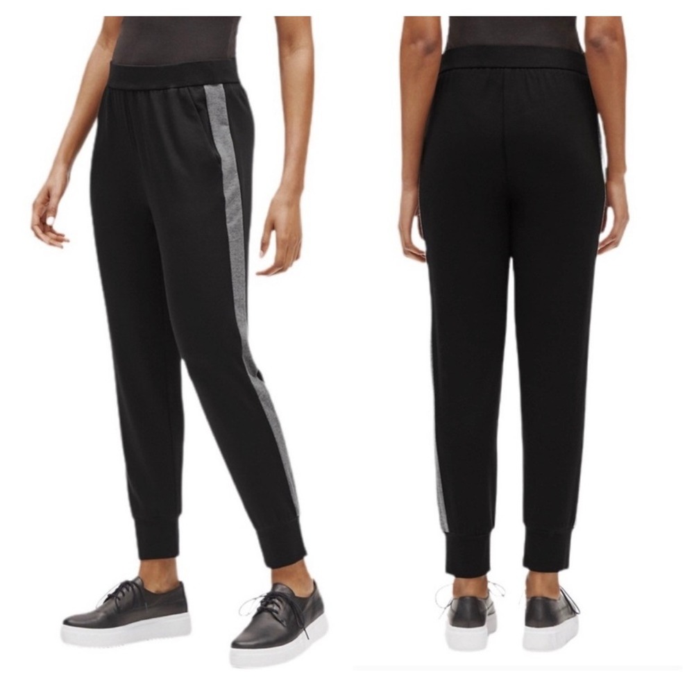 Eileen‎ Fisher Tencel Lyocell Jersey Knit Side Stripe Jogger Pants Black L Large